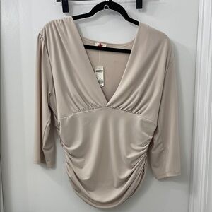 Elegant Cream V-Neck Women's Top